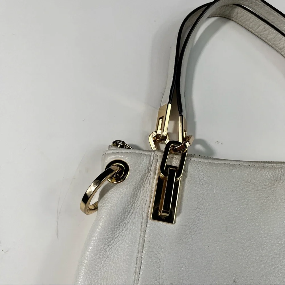 Michael Kors Brooke White Pebbled Leather Shoulder Bag Gold Hardware Medium